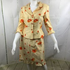Vintage NOVIELLO-BLOOM Yellow Floral Silk 2 pc Sleeveless Dress Jacket Sz 6