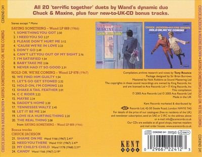CHUCK JACKSON & MAXINE BROWN - SAYING SOMETHING/HOLD ON, WE'RE COMING NEW CD