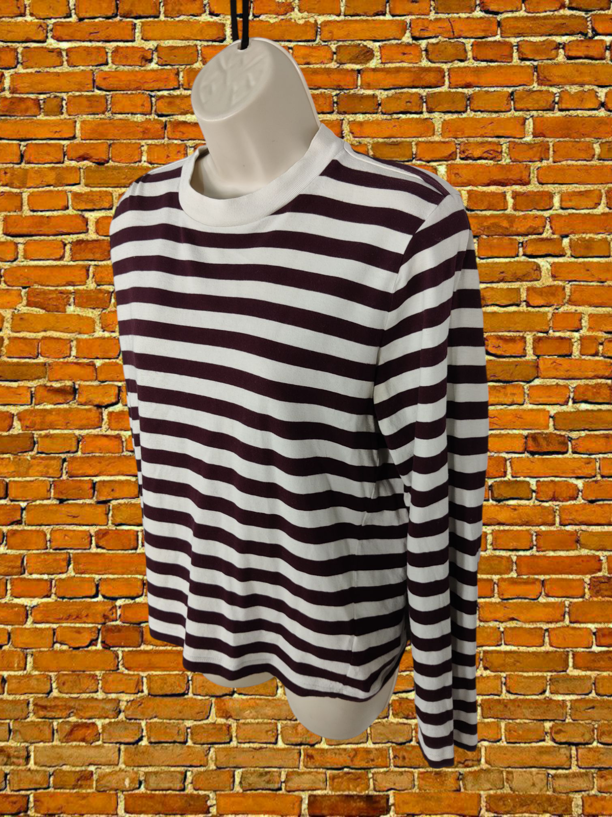 ALTRA & ALTRE STORIE T SHIRT BIANCA BORDEAUX TAGLIA UK6 COTONE DONNA MANICA LUNGA RIGHE