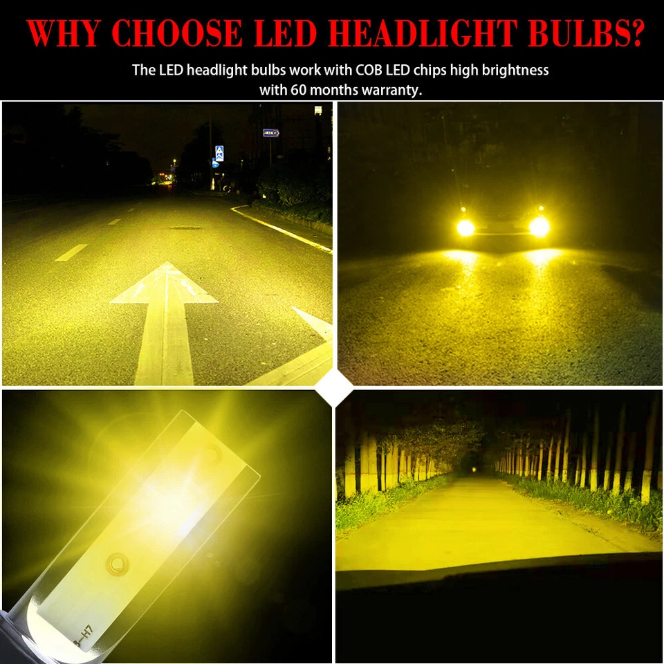 2Pair 3000K Yellow H8 H9 H11 Low Beam Fog Light Combo LED Headlight Bulbs Kit - Image 3 of 4