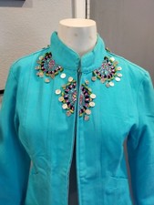 Embellished jacket, NEW. beautiful. Ocean Blue, size m. NWT. Hand. Sewn beading
