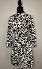 J. Crew Factory Leopard Tie-Waist Poplin Shirtdress Button Up Sz 0 Cotton A-Line