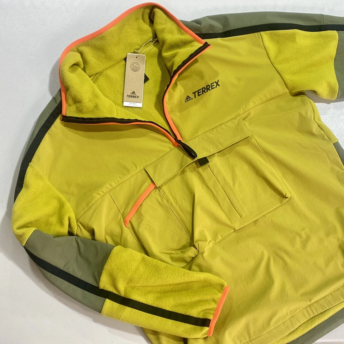 Adidas Terrex Jacket Mens M Green Pullover Fleece Lined Hiking Camping Coat