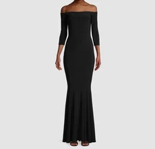 $296 Norma Kamali Women's Black Cutout Off-The-Shoulder Gown Dress Size L/40