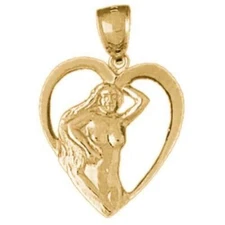 New 14k Gold Heart with Mermaid Pendant
