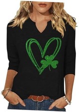 3/4 Sleeve St Patrick's Day Shirts for Women Lucky Irish Small Sk-black05