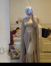 Damen Maxikleid Beige Gr. M ärmellos Rundhal...