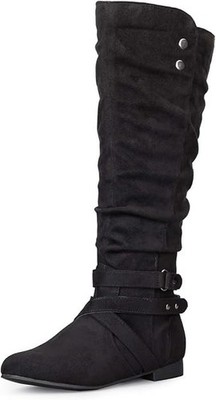 mysoft Knee High Boots Black Women's 8.5 Side Zipper Flat