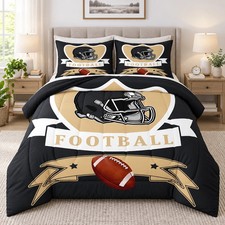 Erosebridle Twin Football Comforter Set Sports Helmet Bed Black Gold New