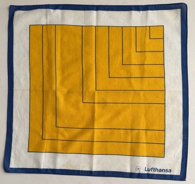 Vintage Lufthansa Scarf 15'' Yellow Blue Logo Square Airline Souvenir