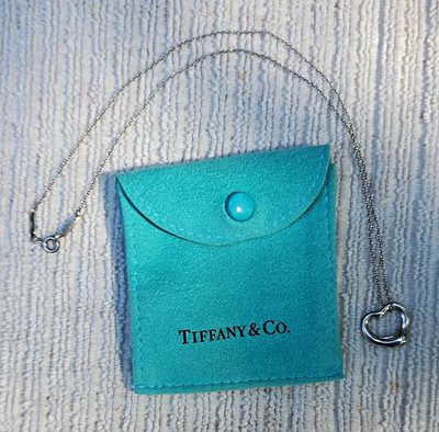 Tiffany & Co. Elsa Peretti Open Heart Necklace 925 Sterling Silver 16mm w/ Pouch