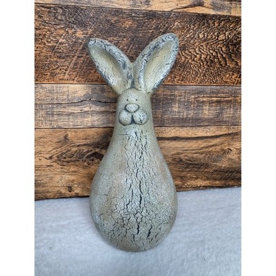 Ceramic Easter Bunny Figurine Crackle Glaze Sage Green Silver 10'' Decor