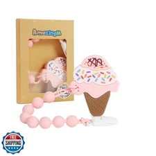 Baby Food Grade Silicone Teether Toy with One Piece Design Pacifier Clip Hold