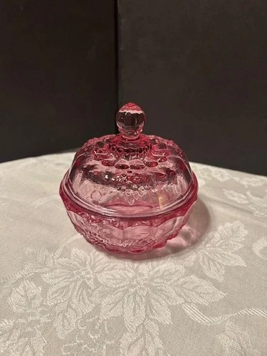 Fenton Cranberry Glass Candy Jar - great condition