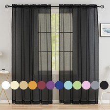 Window Curtains Black Sheer 72 Inches Long 2 Panels Tulle for Bedroom Panel S...