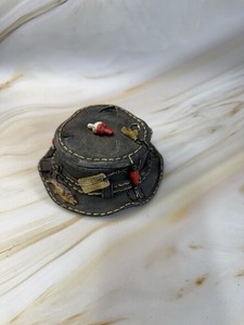Fisherman's Hat Trinket Dresser Jewelry Box With Lid Gray Tan Lures Fish Resin 