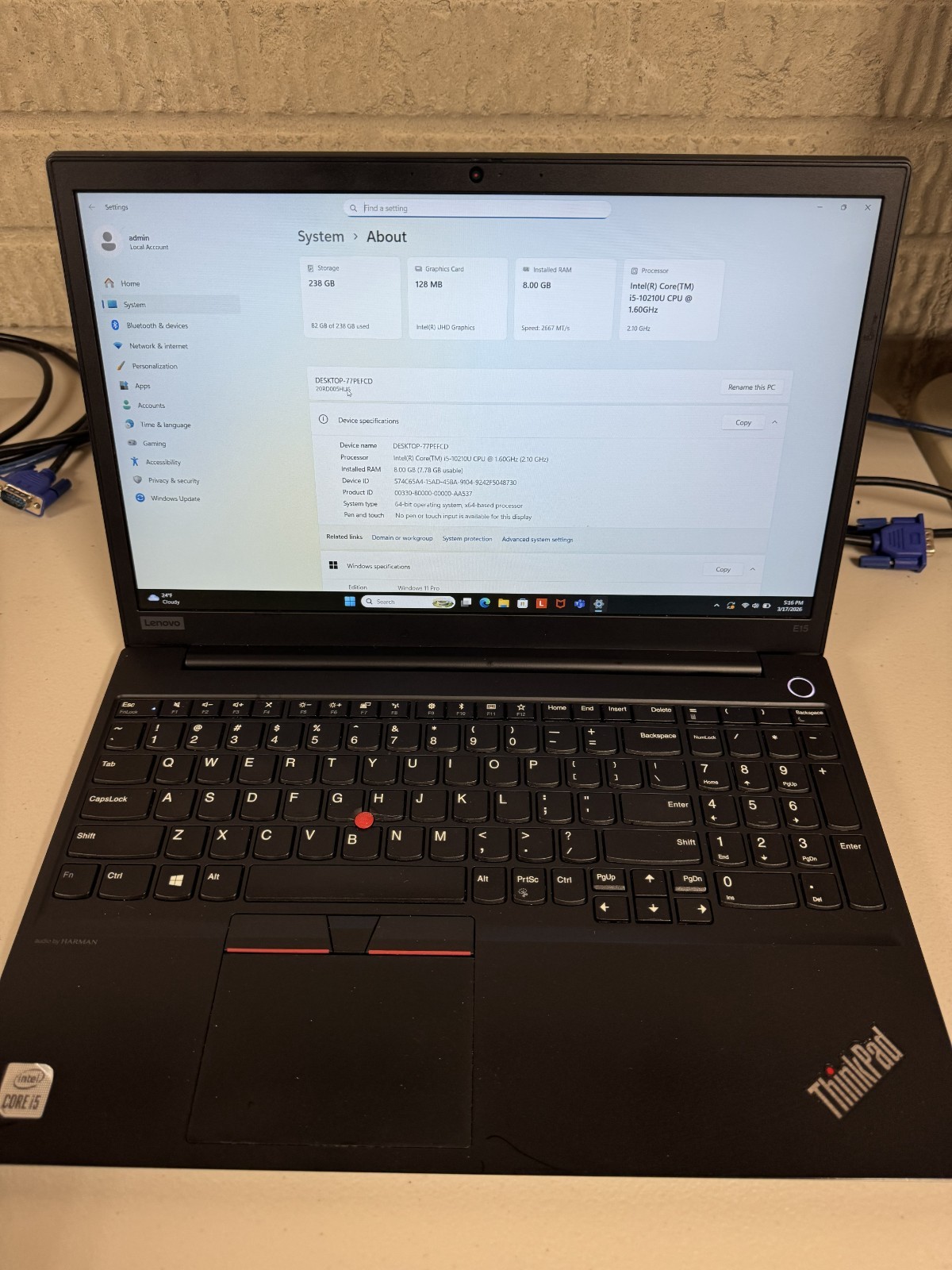 Lenovo ThinkPad, 15.6-Inch Laptop, with Intel Core i5 10th Generation, Linux