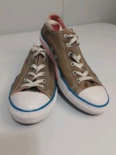 Converse All Star Shoes Youth/Junior Size 5 Beige Lace Up Blue Pink Stripe