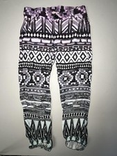 Munster Pants Youth 6 Black White Purple Aztec Tribal Print Joggers Elastic