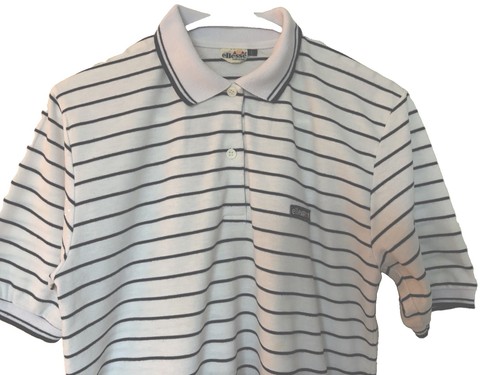 Ellesse, Vintage Ellesse Striped Polo Shirt Navy White Made in Italy Size L 80s 90s Retro