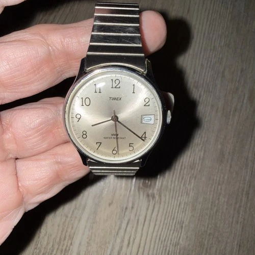 Vintage Timex Marlin Hand-Winding Mechanical Date Watch Mens Silver Tone Works