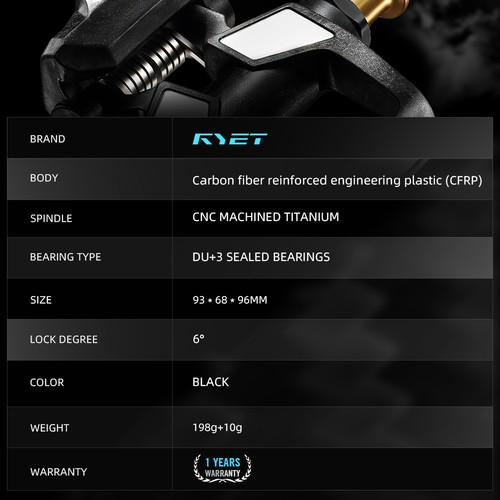 RYET Carbon Road Bike Pedals 198g Titanium Spindle DU Bearings 6° Float SPD - Picture 10 of 18