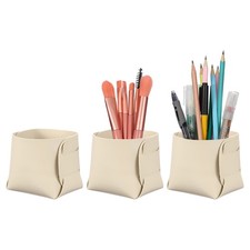 3 Pack Leather Desk Organizer, Leather Jewelry Valet Tray, Beige