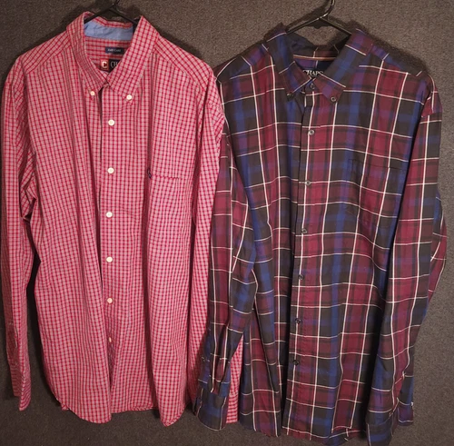 Chaps Mens XL Lot 2 Button Down Shirts Plaid Check Long Sleeve Classic Fit - product listing photo