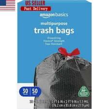 50ct 30gal Tear Resistant Flextra Strength Trash Bags Multipurpose PCR Plastic