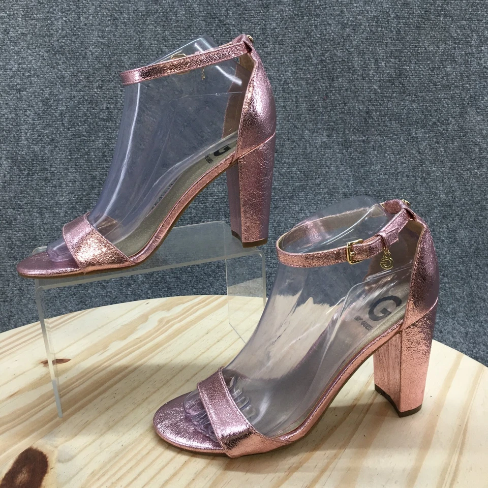G By Guess 高跟鞋女式 7.5 M Shantel 露趾踝绑带粉色人造皮革 — 第 2/4 张图片