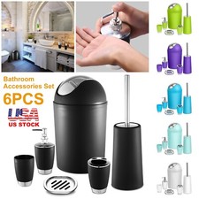 6 Pcs Bathroom Accessories Complete Set Bin Soap Dispenser Tumbler Holder Brush