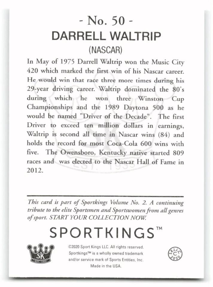 2021 Sportkings Volume 2 #50 DARRELL WALTRIP NASCAR NICE CARD !!! - Image 2 of 2