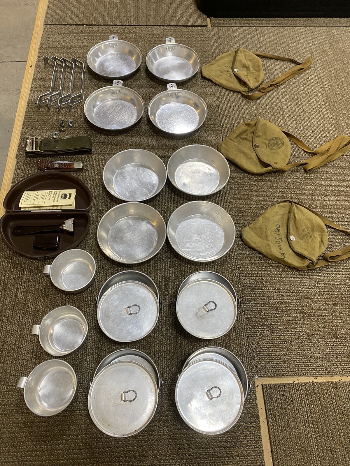 Vintage Boy Scout Camping Mess Kit Aluminum Pan Cooking Set Plus EXTRAS