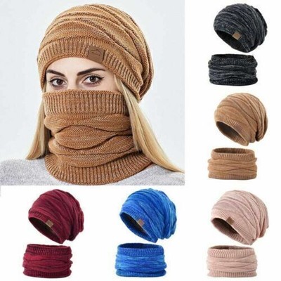 Beanie Mütze und Loop Schal Strickmütze Winter Damen Herren 2 teilig warm DE