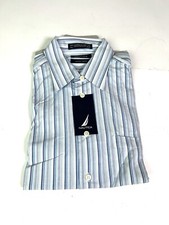 Nautica Dress Shirt Compact Cotton Blue/ White Striped Men's 15.5-34/35 - NWT