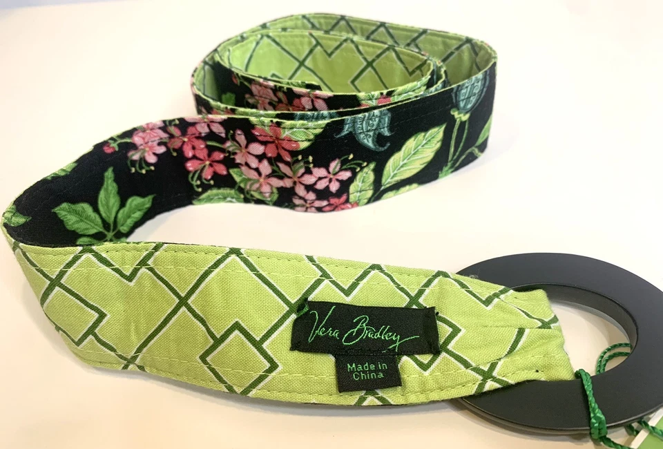 Cinturón de Tela Vera Bradley Tropical Negro Hebilla Hawaiano Boho Preppy Geométrico (A) Foto 2 de 4