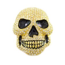 Skeleton Pirate Evil Skull Hip Hop Rhinestones Metal Fashion Gold Belt Buckle