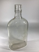 Vtg Antique Whiskey Full Pint Bottle Western Flask Clear Glass 8” One Pt Liquor