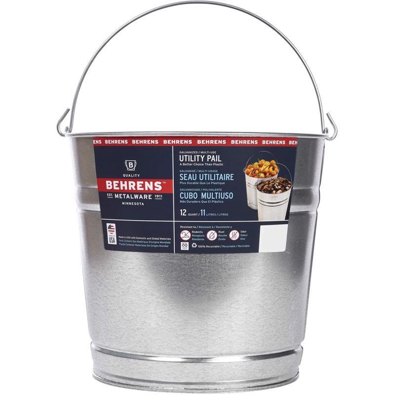Behrens 1212GS Steel Round 12 qt. Galvanized Pail 10 H x 1.8 W x 11.2
