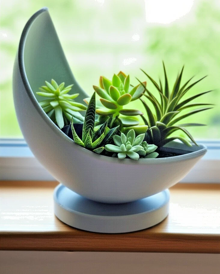 Maceta Media Luna con Bandeja de Drenaje - Maceta Interior para Suculentas  Foto 3 de 4