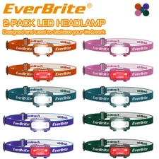 EverBrite 2-Pack LED Headlamp 5 Lighting Modes Green/Blue/Orange/Pink/Purple NEW