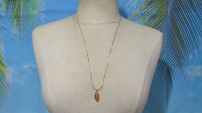 Gold Flat Snake Chain Necklace with a Gold Tone Bead Pendant 24''