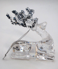NWOT CLEAR ACRYLIC SITTING REINDEER ORNAMENT W/ BLUE RHINESTONES ON ANTLERS