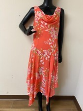 Robbie Bee Petite Women's Orange Handkerchief Hem Floral Cowl Neck Dress NWT