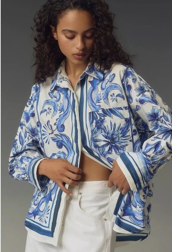 Farm Rio GARDEN TILES Button Up Shirt $228 MEDIUM - Picture 3 of 6