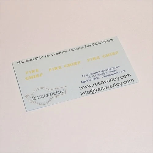 Matchbox Lesney 59 b1 Ford Fairlane Fire Chief Decal Set