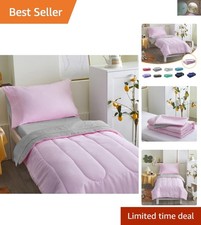 Cozy 4-Piece Toddler Bedding Set - Breathable Sheets  Comforter, Pink  Gray