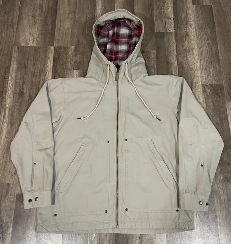 Orton Brothers Vermont Hooded Work Jacket Size L Beige Canvas Flannel Lined - product listing photo