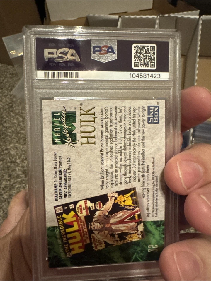 Hulk 1992 Marvel Masterpieces Card #32 PSA 8 - Image 2 of 2