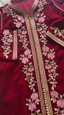 Custom Handmade Moroccan Caftan Red Velvet Kaftan Gold Embroidery Wedding